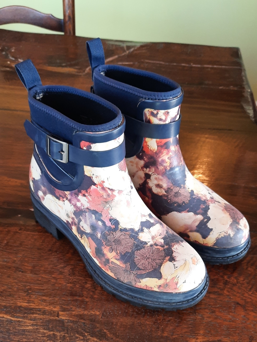 Floral Muck Boot Liberty Waterproof Ankle Boots in Navy and Yellow
